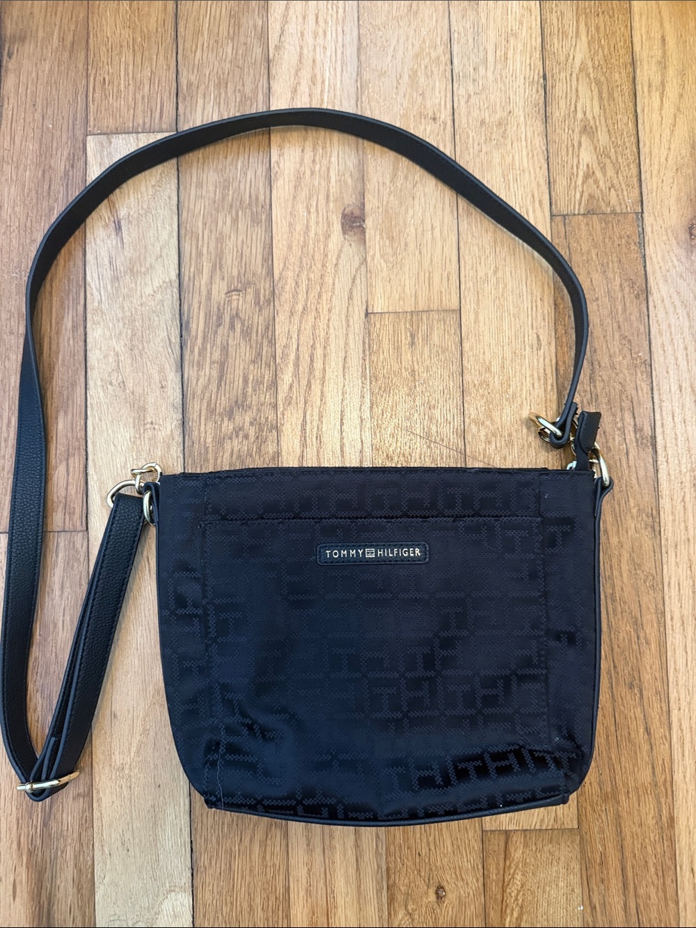 Tommy Hilfiger Black Nylon Crossbody with Gold Hardware